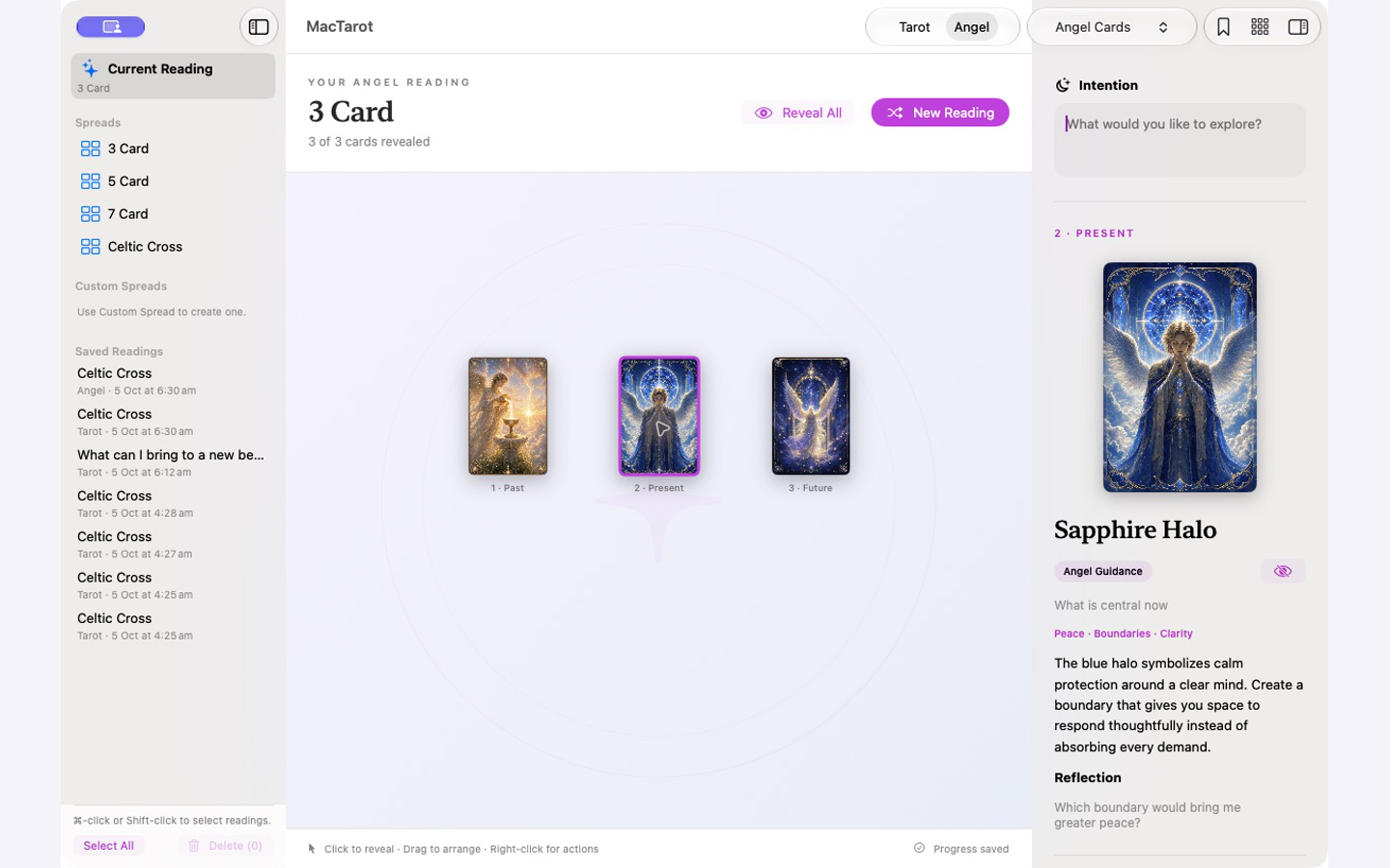 Angel Cards reading in MacTarot