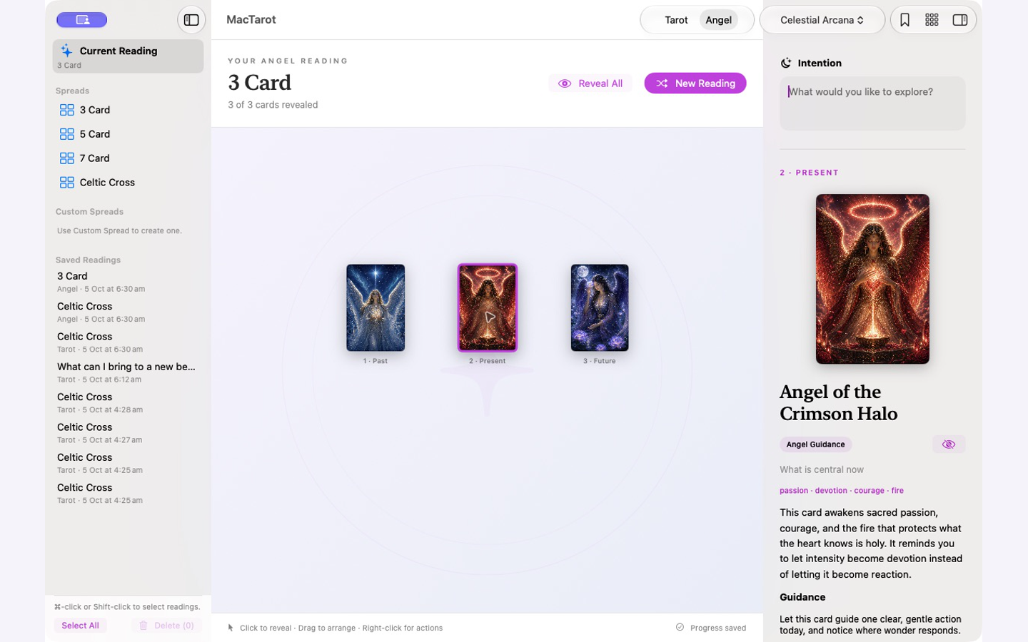 Celestial Arcana reading in MacTarot