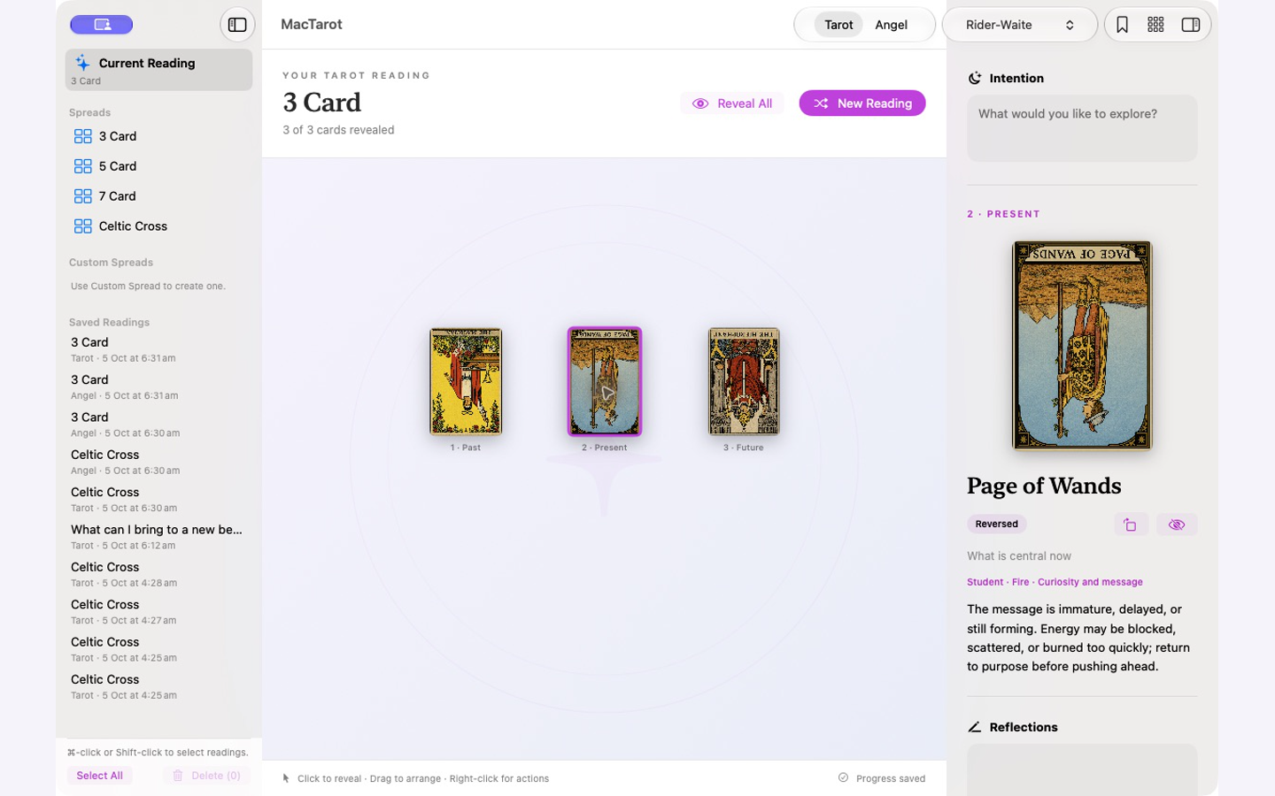 Rider-Waite Tarot reading in MacTarot