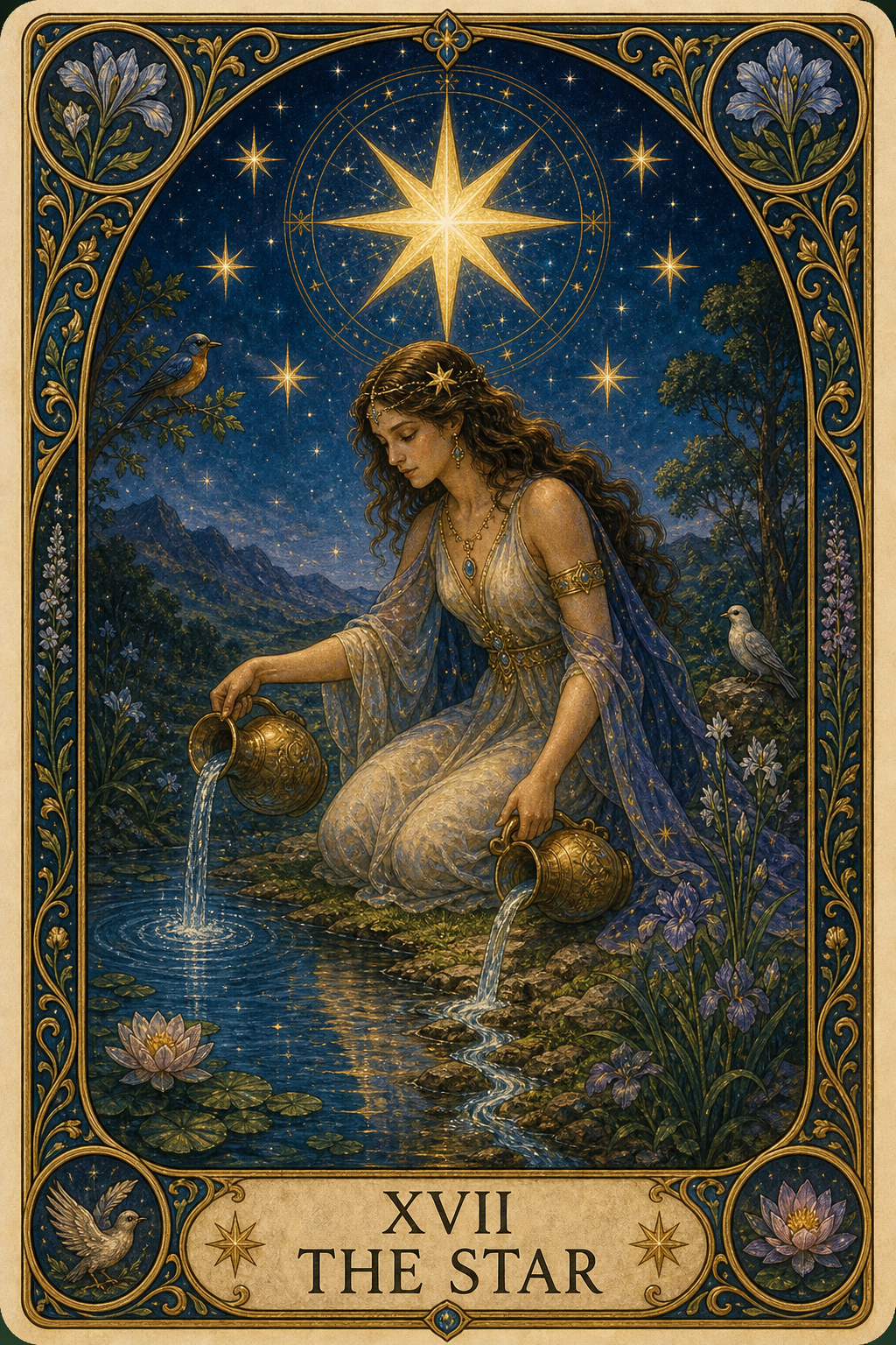The Star card, with ornate gold detailing